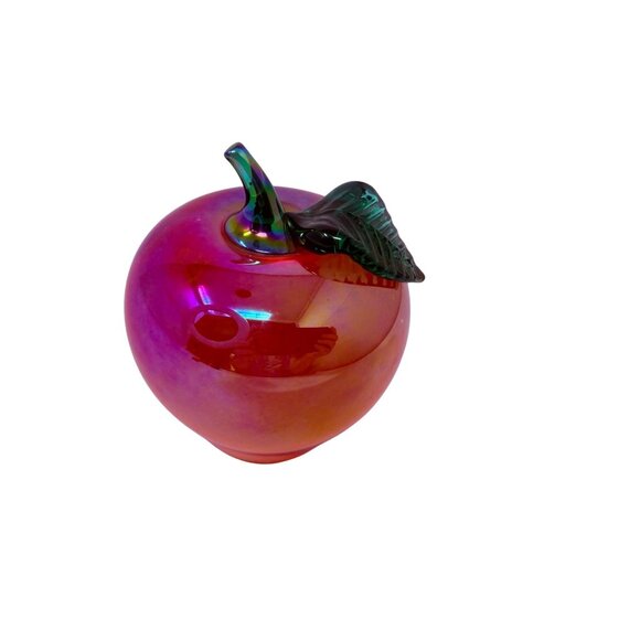 Vintage Glass Eye Studio Red Iridescent Glass Apple Paperweight, Signed GES 99 - Picture 4 of 9